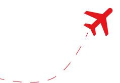 Red airplane with dotted flight path