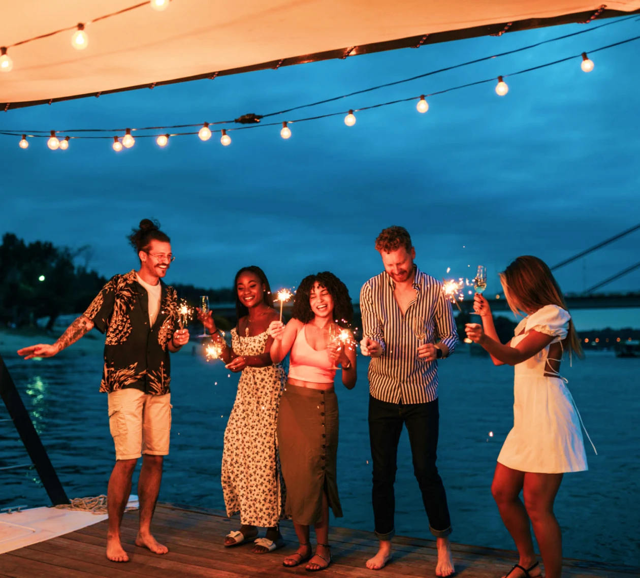 Group enjoying an evening party outdoors