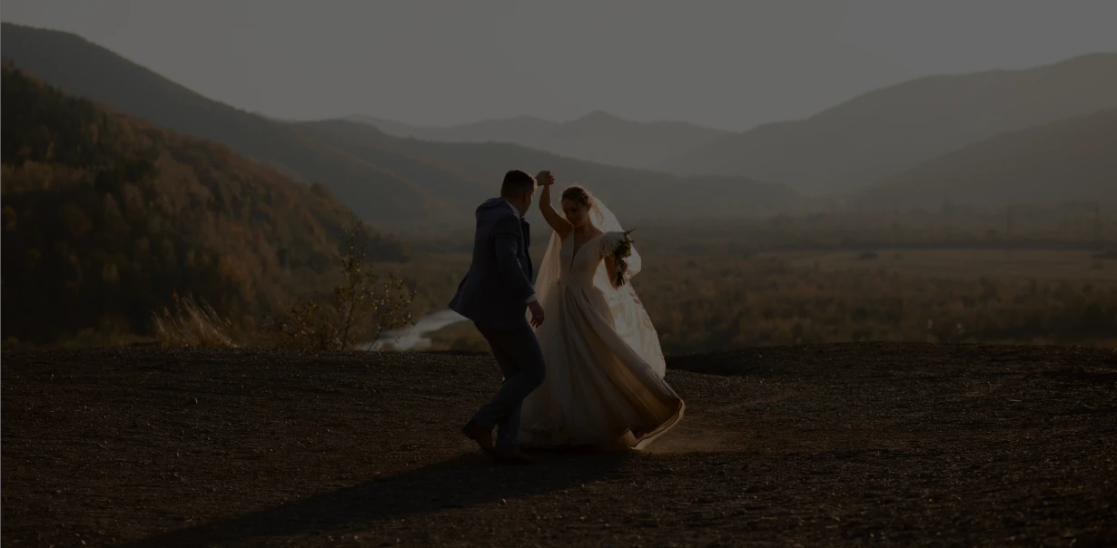Romantic wedding dance in mountains